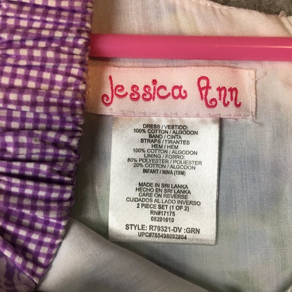 Jessica Ann Dress 18 Month Baby Girl Purple Floral Plaid Tie Back Summer Tank - Picture 5 of 9